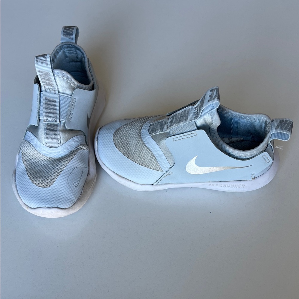 Nike Kids Slip-On Sneakers - Light Blue White/Silver Accents